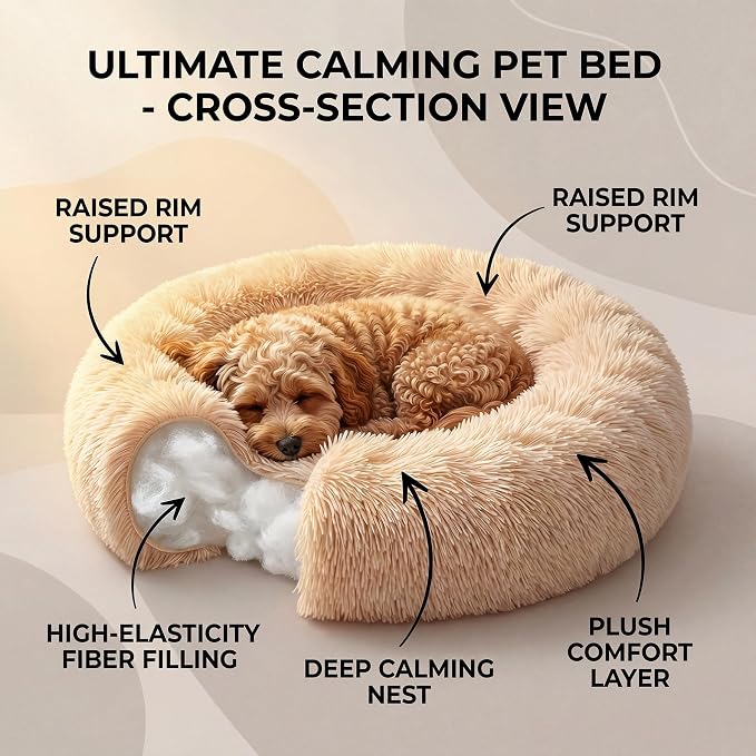 Tiny Dog Bed for Extra Small Dogs for Chihuahua Pomeranian Toy Poodle | 15 Inch Washable Puppy Bed,Soft Faux Fur Calming Donut Bed,Light Brown