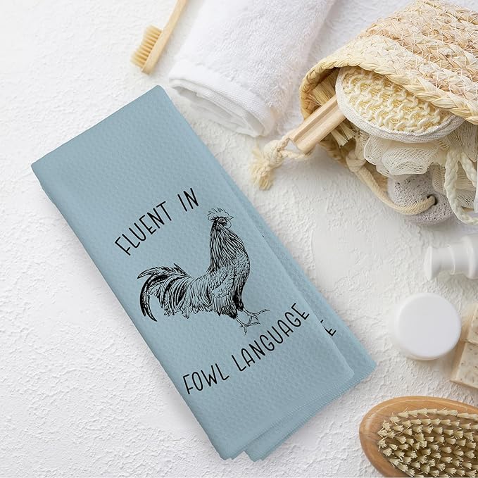 Chicken Kitchen Towels Funny Blue Dish Towel with Sayings 16x24 Inches, Chicken Lovers Gifts Decorative Absorbent Dishcloths Tea Towels for Kitchen Bathroom Decor, Humorous Gifts for Women Men