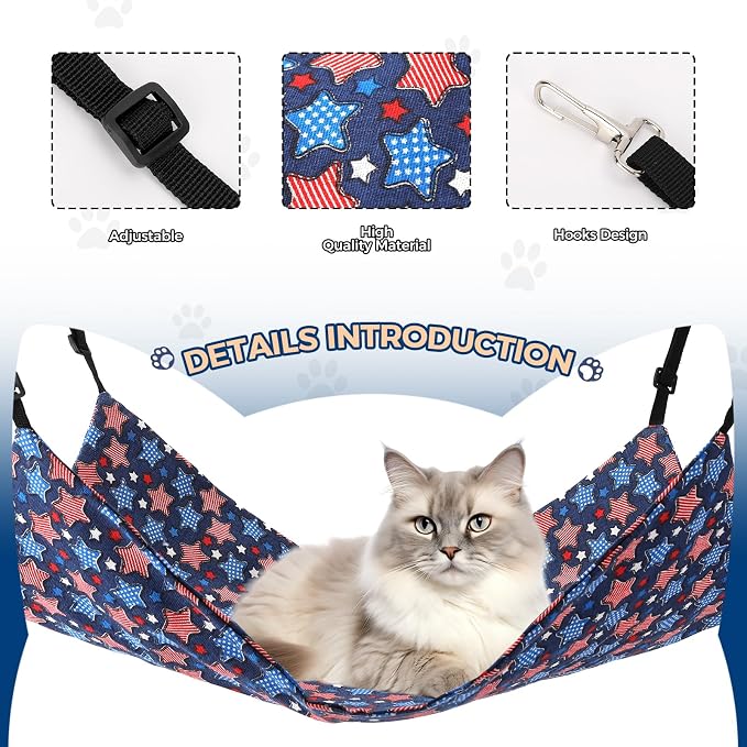 Admaison Cat Hammock for Cage Hanging Reversible 2Pack,Pet Hammock Bed Adjustable,Soft Sleeping Hammock for Cats,Ferret,Puppy,Rabbits,Small Animals (M, Stars)