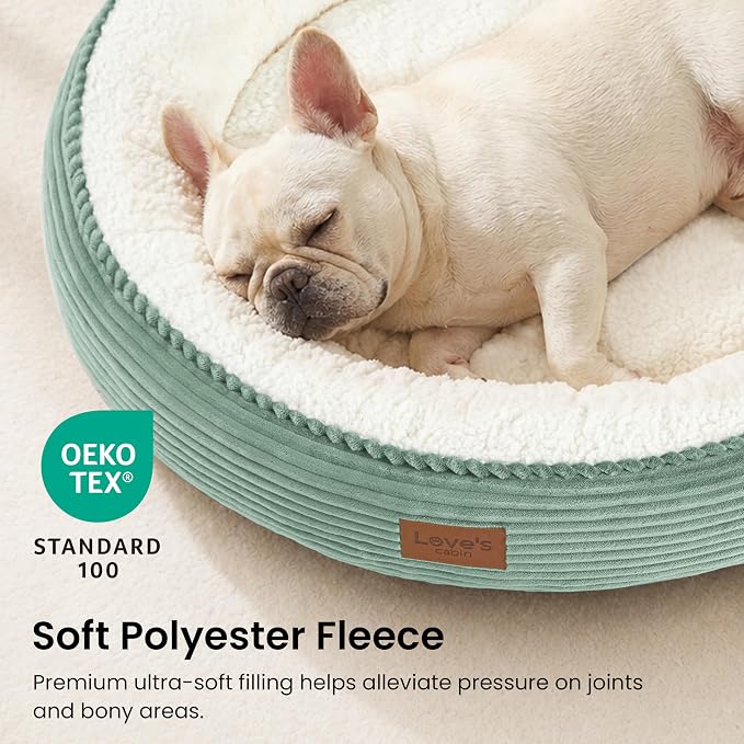 Love's cabin Round Donut Cat and Dog Cushion Bed, 30in Pet Bed for Medium or Large Dogs, Anti-Slip & Water-Resistant Bottom, Soft Durable Fabric Pet Beds, Washable Calming Cat Bed, Apple Green