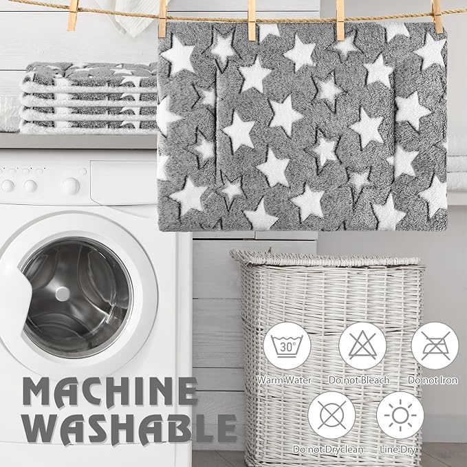 Haull 4 Pcs Waterproof Guinea Pig Bedding Soft Dog Cat Bed Crate Mat Small Animal Plush Cage Liners Rabbit Bunny Kennel Pad Reversible Cozy Pee Thickened Hamster Pad(Gray Star,13 x 10 Inch)
