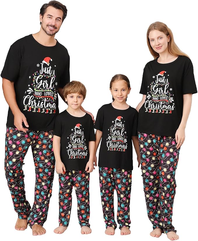 Christmas Pajamas for Family Matching Holiday PJ's Jammies Sets with Short Sleeve Tee and Pants Sleepwear Loungewear
