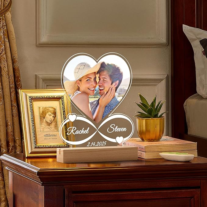 Custom Picture Frames with Photo, Custom Photo Frame with Night Light, Personalized Picture Frame, Personalized Christmas Anniversary Birthday Gifts for Women Men Him Her Girlfriend Boyfriend Couple