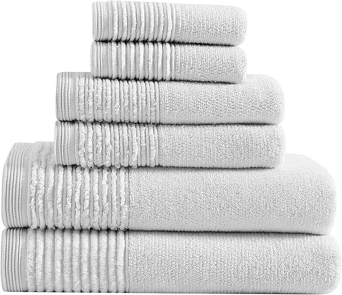 Vera Wang - Bath Towels, Super Soft 100% Cotton Towel Set, Highly Absorbent with a Medium-Weight Plush Feel, Low Linting & Fade Resistant Bathroom Towels (Sculpted Pleat Grey, 6 Piece)