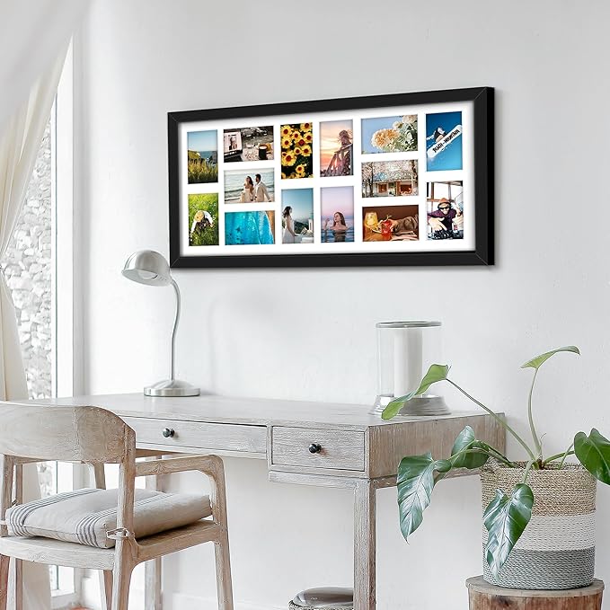 14x30 Picture Frame 4x6 Collage Picture Frame Displays Fourteen 4x6 inch Photos Collage Wall Decor Wall Hanging Black