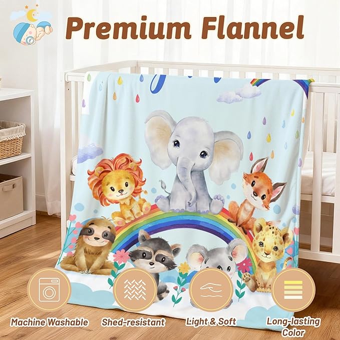 Baby Blanket Personalized Blanket with Name Rainbow Animals Custom Baby Blankets for Baby Boy Gifts Baby Products Ultra Soft Fleece Blankets for Newborns, 30"x40"
