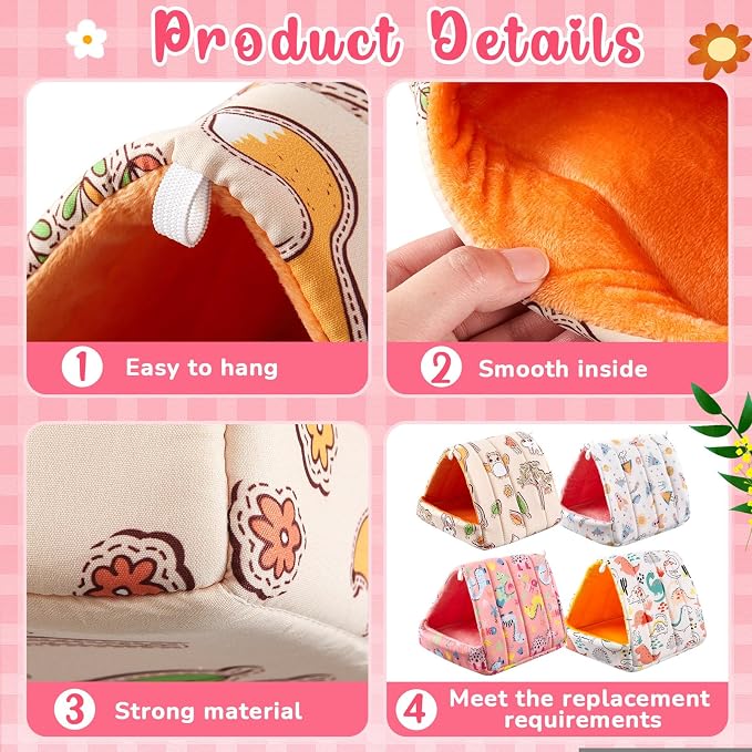 Cinnvoice Guinea Pig Hideout Bed Washable House Cage, Cartoon, 7.9 in | Soft Tunnel for Hamster Rabbit Bunny Chinchillas Hedgehog Mice Rat, Cozy Hideaway Habitat Accessories, Removable Cushion Pad