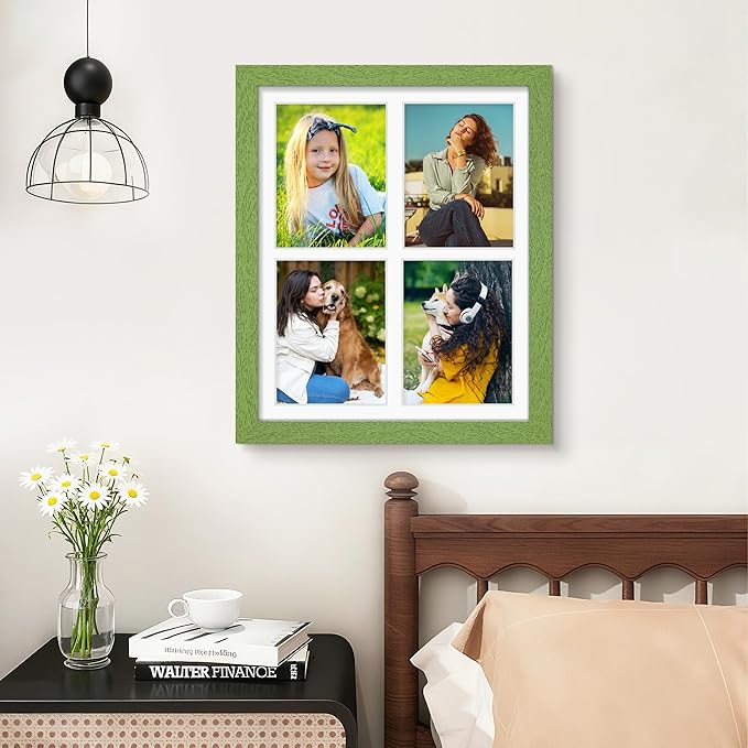 12x16 Picture Frame 5x7 Collage Picture Frame Displays Four 5x7 inch Photos or 12x16 (Without Mat) for Available Horizontal Wall Mounting Display and Vertical Green