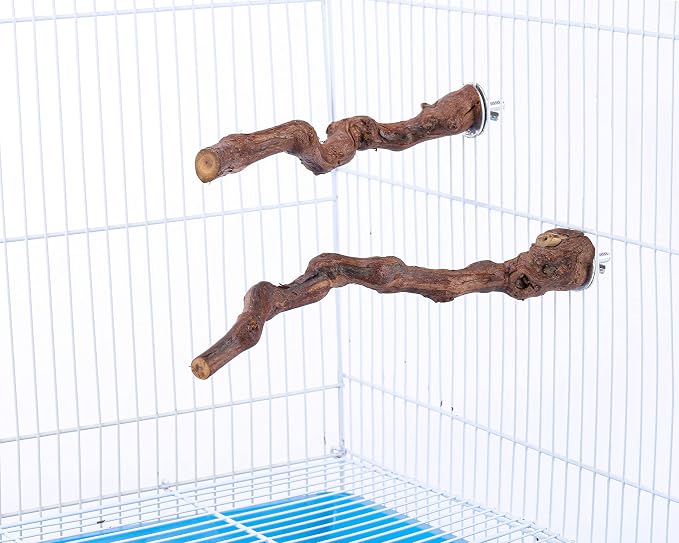 2pc Bird Perch Stand Grapevine Wood Stick Perch Swing Bird Cage Toy | Natural Grapevine Wood Perch 2 Pack Bird Standing Sticks for Bird Cage Inside & Outside for Parakeet Cockatiel Conure Finches