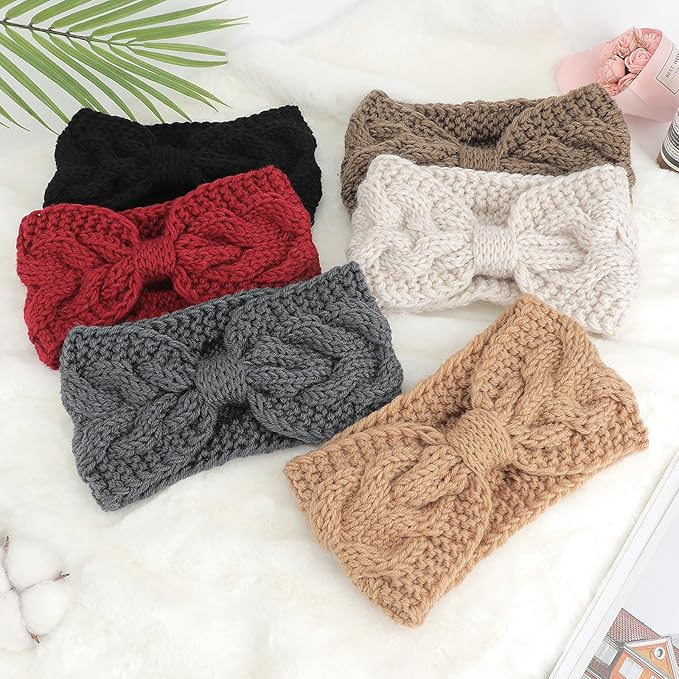 DRESHOW Winter Knit Chunky Headbands for Women Crochet Turban Knitted Ear Warmer Fashion Head Wrap 6 Pack