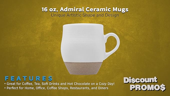 DISCOUNT PROMOS 10 Admiral Ceramic Mugs Set, 16 oz. - Stoneware, Drinkware, Coffee, C-handle - White