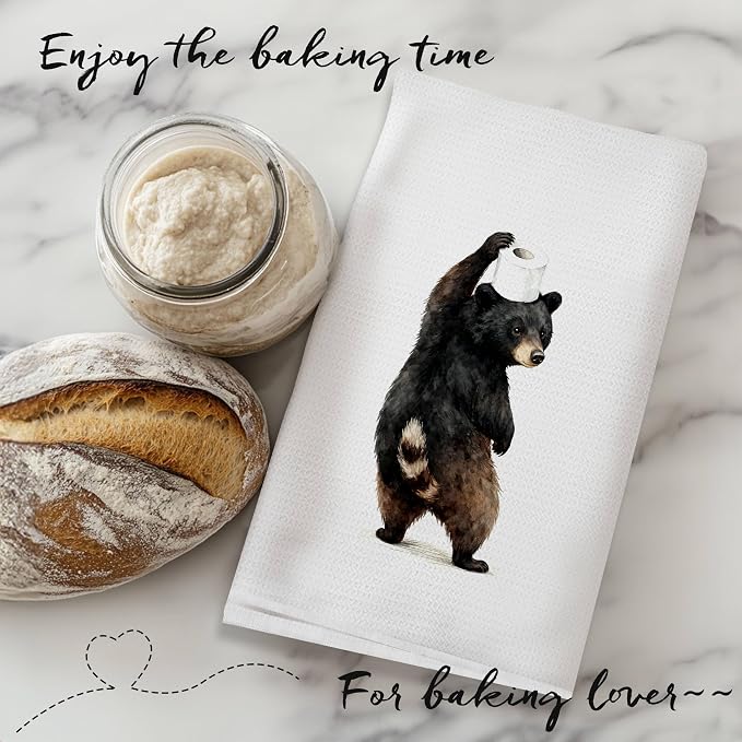 Funny Black Bear Bathroom Hand Towels, Bear Lover Gifts, Humor Bathing Bears Animal Decorative Hand Towels for Bathroom Washroom Restroom, 16x24 Inch Set of 3