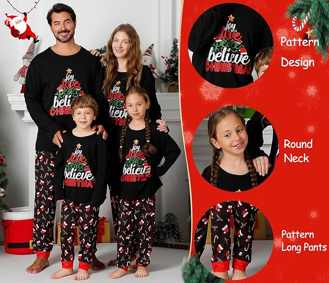 Family Christmas PJs Matching Sets, Cute Holiday Pajamas Printed Top and Pants, Xmas Jammies for Couples/Men/Women