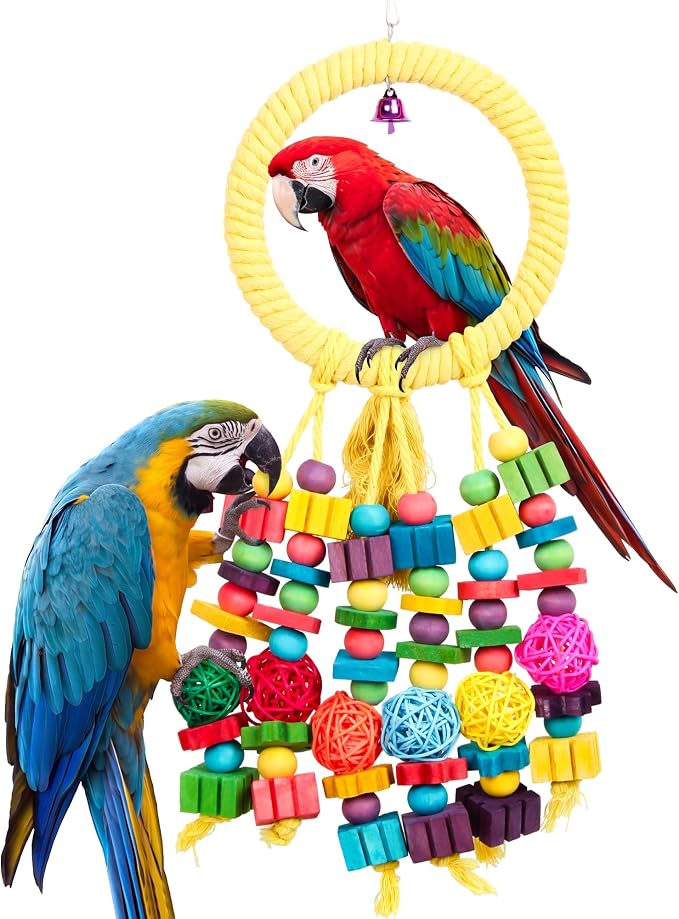 Parrot Chew Toys for Medium & Large Birds (Such as Macaws, African Grey Parrots, and Various Amazon Parrots). The Colorful, Natural Wooden Cage Parrot Toys for Large Birds.