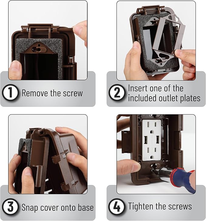 Bates- Weatherproof Electrical Outlet Cover, 1-Gang, Brown Outdoor Outlet Cover Weatherproof, Outdoor Plug Cover, Outlet Cover Box