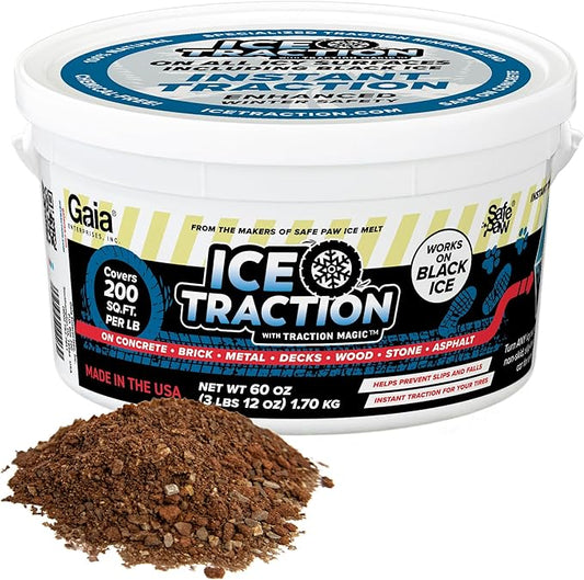 Ice Traction™ – Instant Traction Granules for Snow & Black Ice | Pet & Child Safe | Non-Corrosive, Chloride-Free | Safe on Concrete, Decks & Metal | 3 lb 12oz Bucket