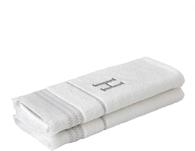 SKL Home Casual Monogram Hand Towel Set, H, 16x26, White 2 Count