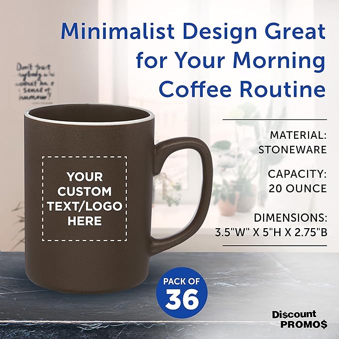 Custom El Grande Matte Ceramic Mugs 20 oz. Set of 36, Personalized Bulk Pack - Perfect for Tea, Espresso, Cappuccino, Hot Cocoa - Dark Brown