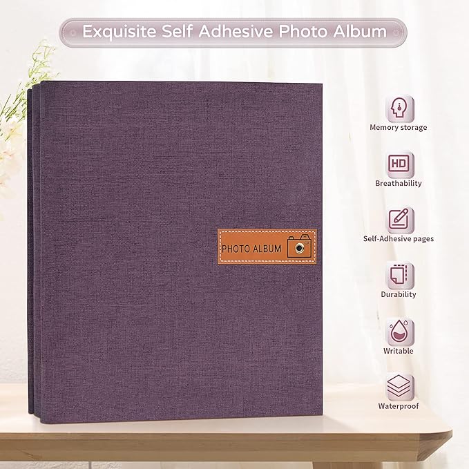 Popotop Large Photo Album Self Adhesive 4x6 5x7 8x10 Scrapbook Album DIY Picture Book,Gifts for Mom,Family Baby and Wedding,with Metal Pen and Plastic Board