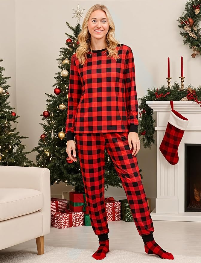 PATPAT Christmas Family Matching Pajama Sets Includes Christmas Socks - Perfect for Family Photos & Holiday Celebrations