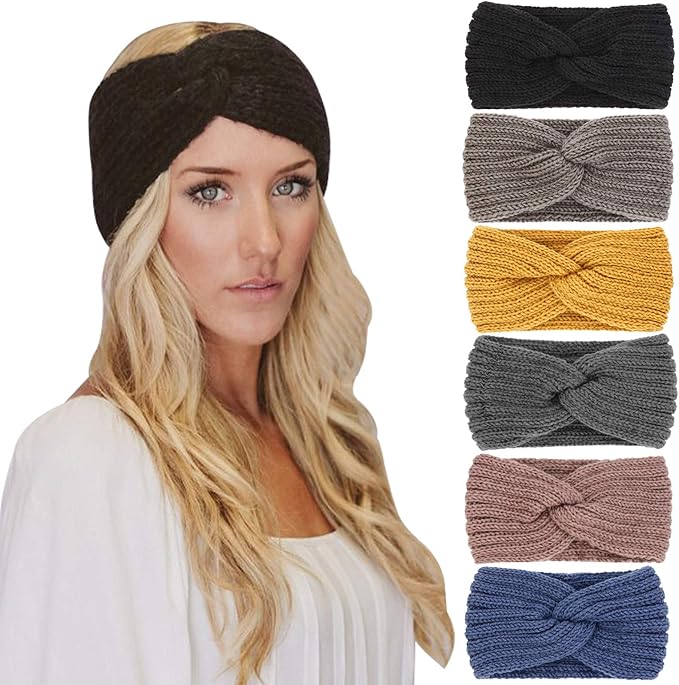 DRESHOW Winter Knit Chunky Headbands for Women Crochet Turban Knitted Ear Warmer Fashion Head Wrap 6 Pack