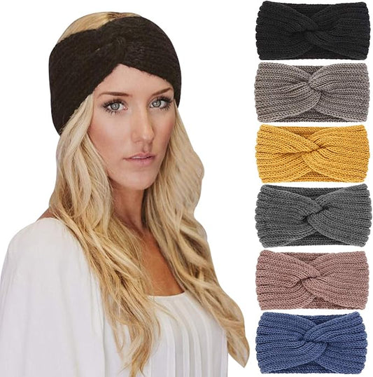 DRESHOW Winter Knit Chunky Headbands for Women Crochet Turban Knitted Ear Warmer Fashion Head Wrap 6 Pack