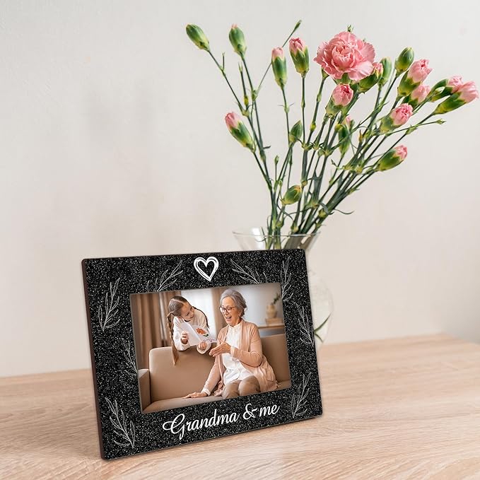Grandma & Me Keepsake, Black Wood Sentiments,I Love Grandma Picture Frame, Thoughtful Photo Gift for Mom, Family, Perfect for Desk or Tabletop