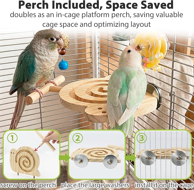 Bird Foraging Toys with Perch, for Novice/Older/Slow-Learning Birds | Kiln-Dried Wood Bird Enrichment Toys for Slow Feeder, Parakeet Puzzle Toy for Cages Reduce Seed Mess, Visible Food Design