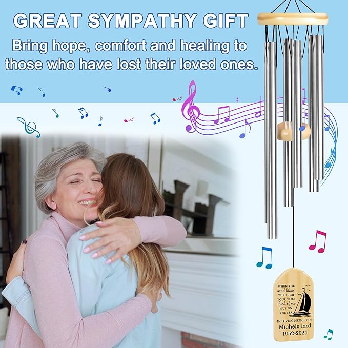 Sailing Sympathy Wind Chime | Personalized Memorial Wind Chimes | Sailboat Memorial Sympathy Gift | Bereavement Gift | Condolence Gift | Funeral Gift | Loss of Father, Husband or Grandpa
