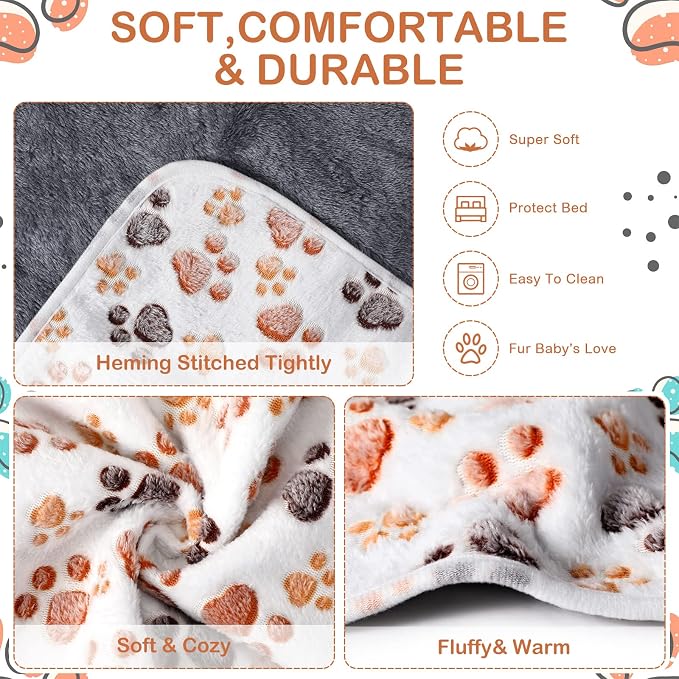 Reginary 4 Pcs Guinea Pig Fleece Blankets, Paw Print, 35 x 24 Inch | Waterproof Washable Cage Liners, Absorbent Double Layer Bedding for Guinea Pigs, Reusable Pads for Hamsters Rabbits