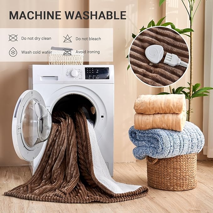 Heated Blanket Electric Queen, Soft Flannel Heating Blanket with 8 Hours Auto Off 10 Fast Heating Levels Machine Washable Sherpa Heated Blanket with Overheating Protection