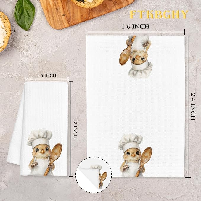 Funny Chicken Chef Kitchen Towels, Chicken Lover Gifts, Chef Gifts for Women Men, Funny Farm Animal Decorative Dish Hand Tea Towels for Kitchen Bakery, 16x24 Inch