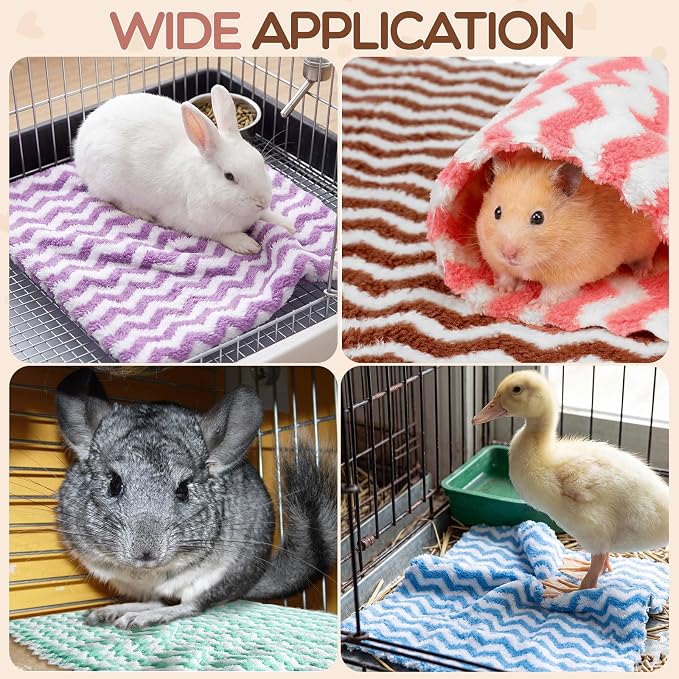 Moukeren 20 Pcs Guinea Pig Fleece Bedding Blankets Bulk Washable Small Animal Fleece Cage Liners Pet Sleeping Mat Cover for Hamster Chinchilla Rabbit Hedgehog (12 x 12 Inch,Wavy Style,Multicolor)