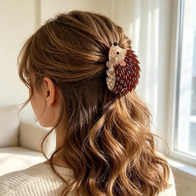 Hedgehog Hair Claw Clips for Women Animal Hair Clips Acrylic Hair Jaw Clips | Cute Brown Hedgehog Hair Clamp Reptile Animal Hair Barrettes Strong Hold Hair Accessories Party Holiday Hairstyle Decoration