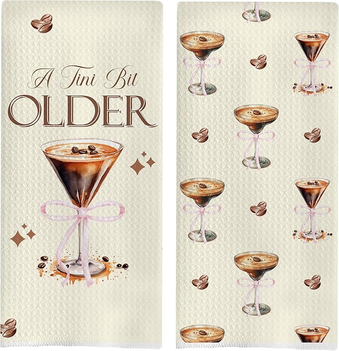 Espresso Martini Kitchen Towels Set - Coquette Espresso Martini Gift Decorative Waffle Dish Towels, A Tini Bit Older Martini Bar Party Decorations, Hand Tea Towel, 16x24 Inch Set of 2