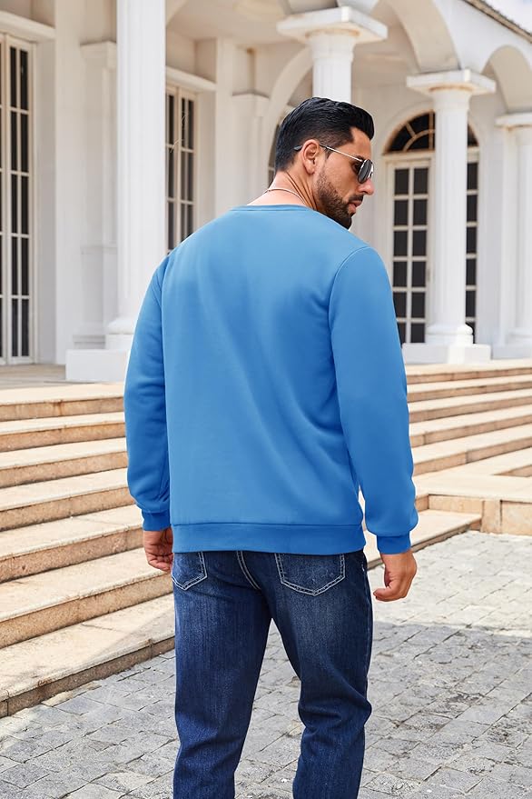 Boladeci Men's Full Sherpa Lined Crewneck Sweatshirts Heavy-weight Fleece Pullover Thick Thermal Long Sleeve Cotton