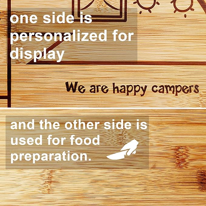 Happy Camper Bamboo Cutting Board,Retro RV Engraved Camping Cutting Board, Camper Decor RV Gift for Couple,Camping,Housewarming&Party Small