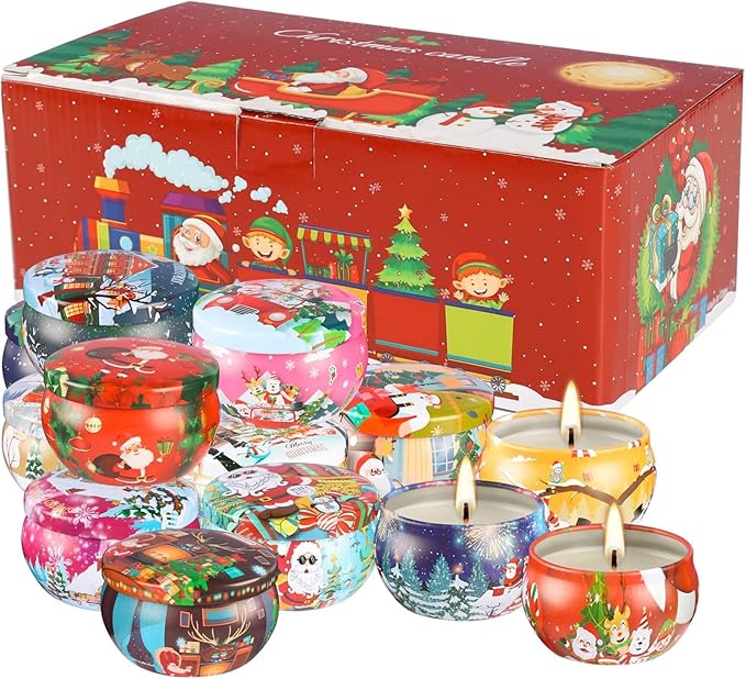 16 Pack Christmas Scented Candles Set for Home, Relaxing Stress Relief, Aromatherapy - Natural Soy Wax and Fragrance - Gifts for Women, Mom, Best Friend, Wife