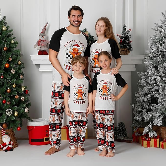 Christmas Pajamas for Family Matching Holiday PJ's Jammies Sets with Short Sleeve Tee and Pants Sleepwear Loungewear