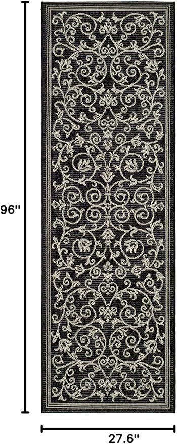 SAFAVIEH Washable Rug Outdoor Courtyard Collection - 2'3" x 8' Runner, Black & Sand, Non-Shedding & Easy Cleaning, Ideal for Patio, Entryway, Mudroom, Hallway, Kitchen (CY2098-3908)