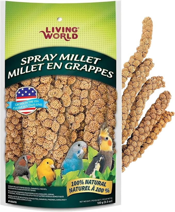 Living World - Millet Spray for Birds, 3.5 Oz | Premium Treat for Budgies, Canaries, Finches, Cockatiels and Other Pet Birds