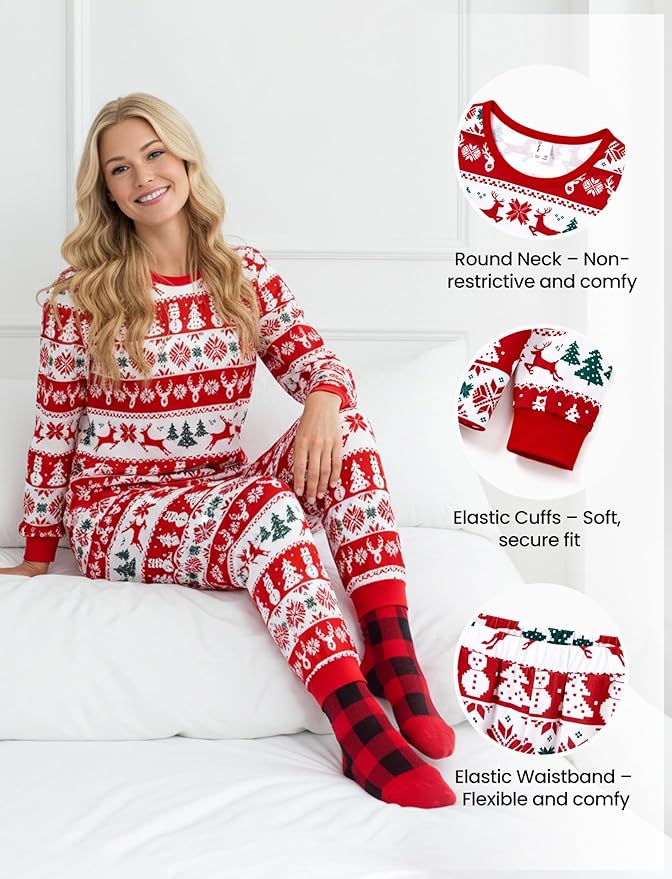 PATPAT Christmas Family Matching Pajama Sets Includes Christmas Socks - Perfect for Family Photos & Holiday Celebrations
