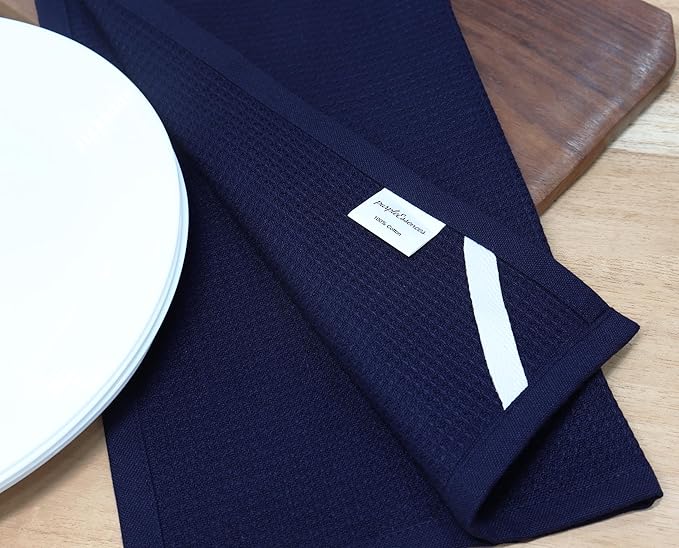 PurpleEssences Waffle Weave Kitchen Towel, 100% Cotton 15x25 Inches, with Hanging Loop Soft Absorbent Quick Drying Dish Cloth, Tea and Hand Towels, 6 Pack - Christmas Holiday Winter - Navy Blue