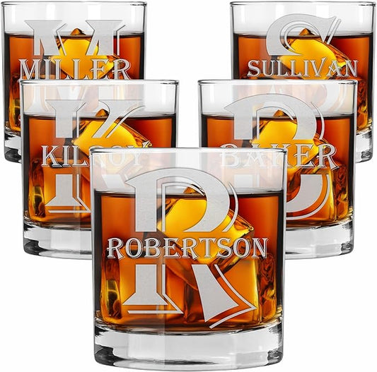 Blue Ridge Mountain Gifts - Custom Engraved Whiskey Glass - 11 oz Old Fashioned Tumbler - Personalized Monogram with Last Name - Wedding, Groomsmen, Father's Day & Birthday Gift for Men (5)