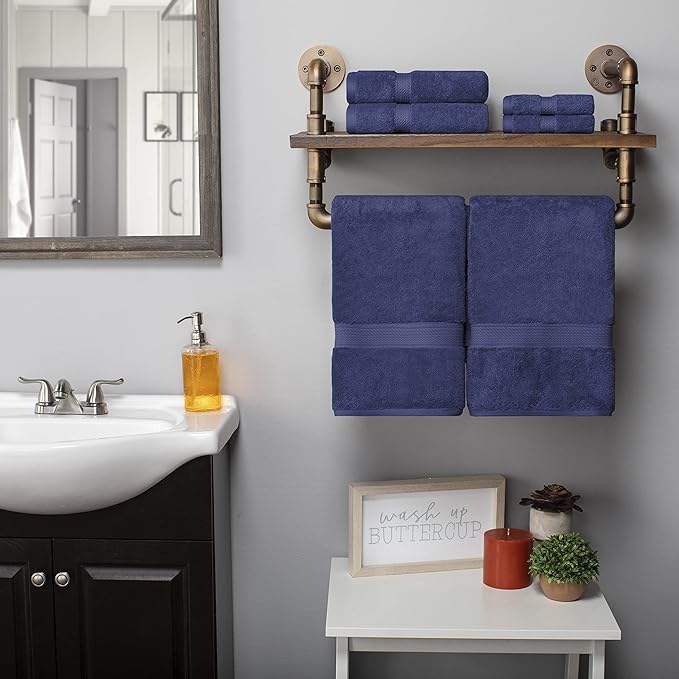 BLUENILEMILLS Premium Towel Collection, Egyptian Cotton Towels for Shower and Bathroom Assorted 6-Piece Towel Set, 30" x 55", 20" x 30", 13" x 13", Navy Blue by Blue Nile Mills