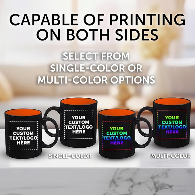 DISCOUNT PROMOS 10 Matte Two-Tone Coffee Mugs Set, 11 oz. - Customizable Text, Logo - Stoneware, Drinkware, Durable, C-handle - Orange