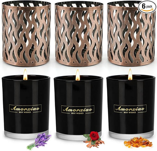 6 Pack Scented Candles Set, Men Candle Set, Gift for Men, 3 Pack Candles for Home with 3 Candle Holders, 120 Hour Soy Wax Aromatherapy Candle, Birthday Present Gifts for Dad with Gift Box