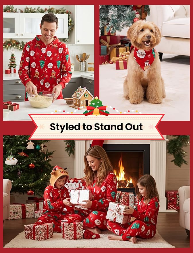 PATPAT Matching Family Christmas Onesie Pajamas – Holiday Hooded Jumpsuit Sleepwear PJs Couples Xmas Loungewear with Socks