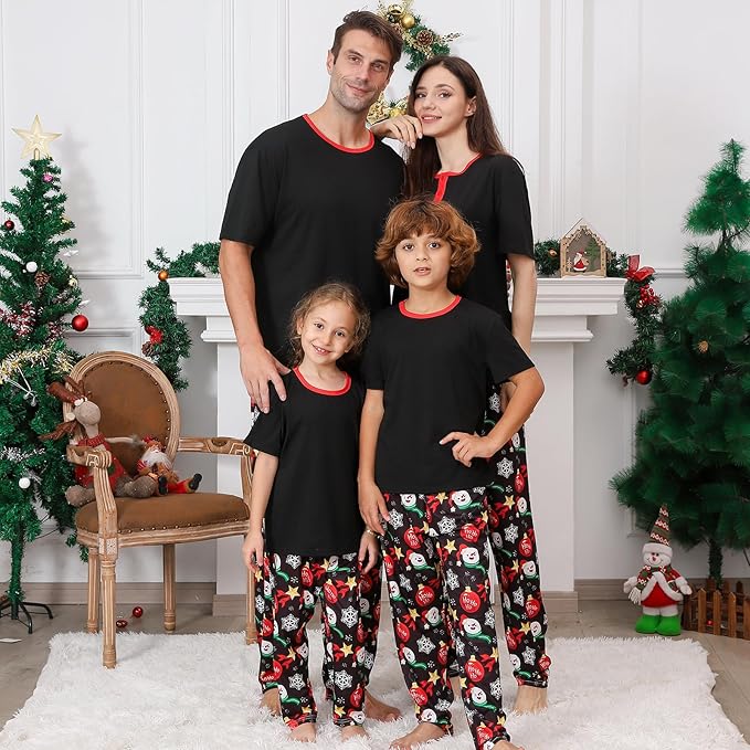 Christmas Pajamas for Family Matching Holiday PJ's Jammies Sets with Short Sleeve Tee and Pants Sleepwear Loungewear