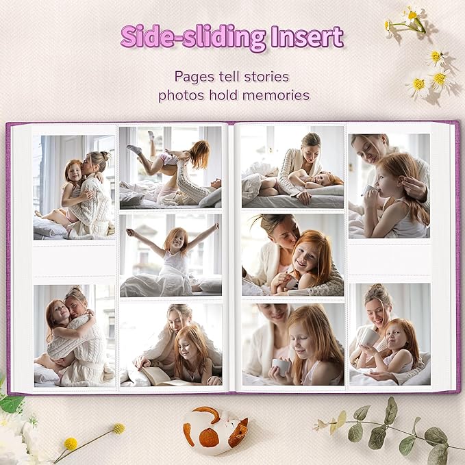 Photo Album 4x6 with 600 Pockets,Slip-in Picture Albums,Linen Cover Memory Book with Front Window,White Page Vertical Photo Book for Wedding,Family,Anniversare,Baby,Vacation
